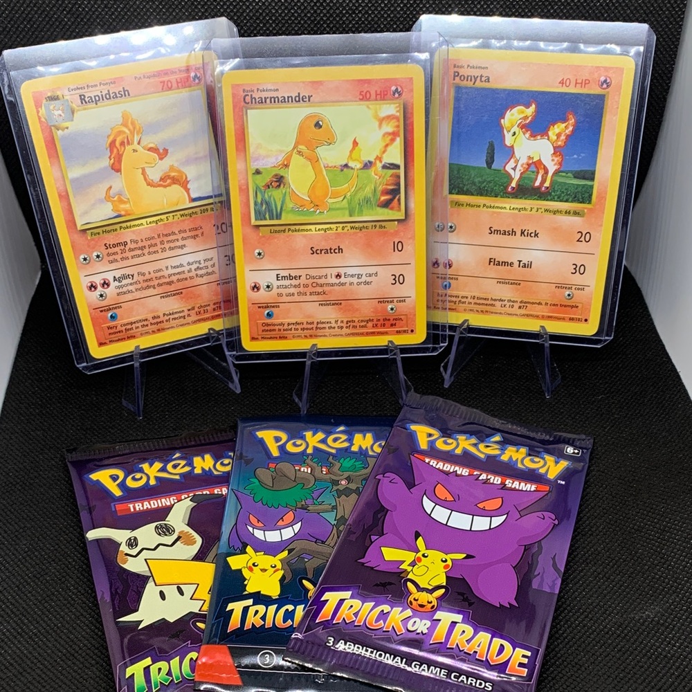 Pokemon Original 1999 Base Trading Card Bundle Charmander Ponyta Rapidash